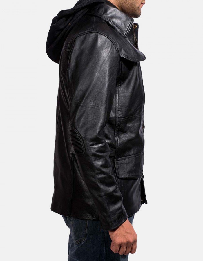 Moulder Hooded Black Leather Jacket