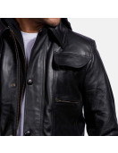 Moulder Hooded Black Leather Jacket