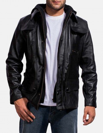 Moulder Hooded Black Leather Jacket