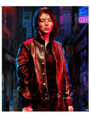 My Name Han So-Hee Black Leather Bomber Jacket