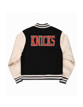 NY Knicks Black and Off-White Varsity Jacket