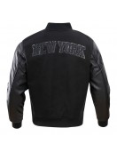 NY Knicks Wool/Leather All Black Varsity Jacket