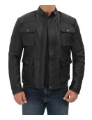 Navan Mens Black Four Pocket Vintage Leather Jacket