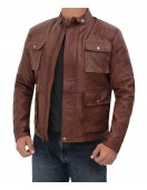 Navan Mens Brown Four Pocket Vintage Leather Jacket