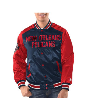 Navy/Red New Orleans Pelicans Renegade Varsity Satin Jacket
