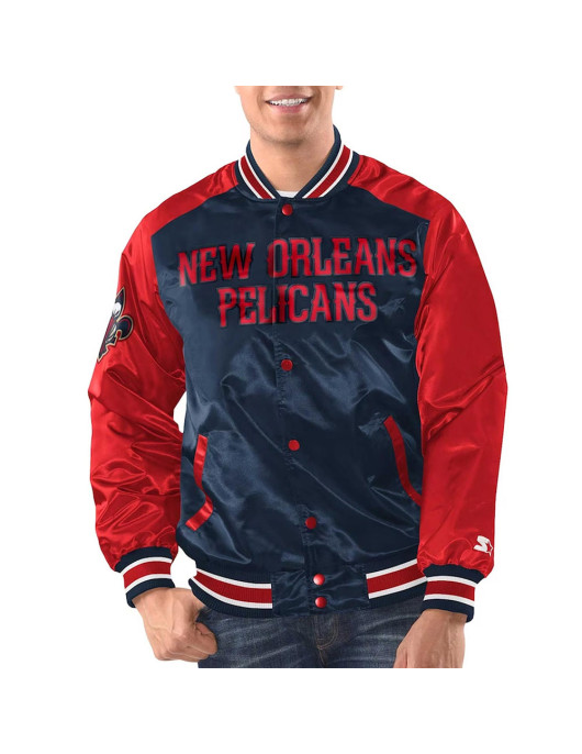 Navy/Red New Orleans Pelicans Renegade Varsity Satin Jacket