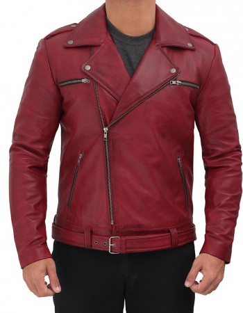 Negan Asymmetrical Leather Maroon Biker Jacket