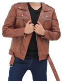 Negan Mens Brown Leather Motorcycle Jacket