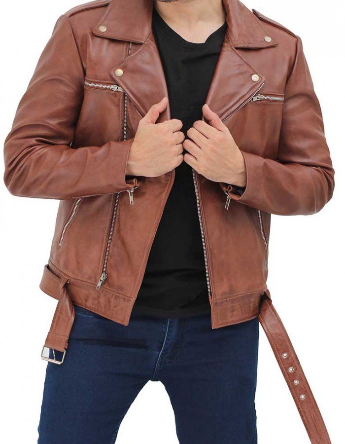 Negan Mens Brown Leather Motorcycle Jacket Negan Mens Brown Leather Motorcycle Jacket