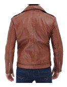 Negan Mens Brown Leather Motorcycle Jacket