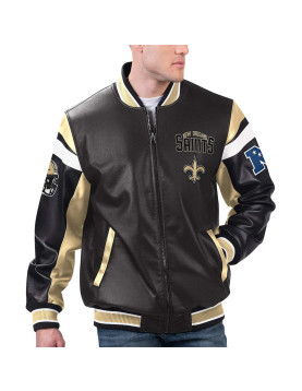 New Orleans Saints Black Varsity Full-Zip Leather Jacket