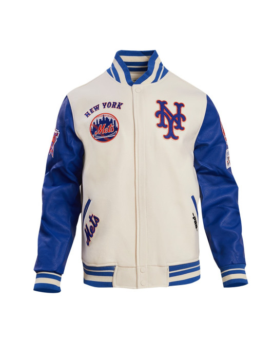 New York Mets Retro Classic Off White & Blue Varsity Jacket