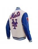 New York Mets Retro Classic Off White & Blue Varsity Jacket