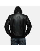 Nintenzo Black Hooded Leather Jacket