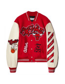 Off-White Chicago Bulls Full-Snap Wool and Leather Varsity Jacket