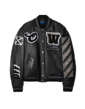 Off-White Full Black Leather Varsity Jacket