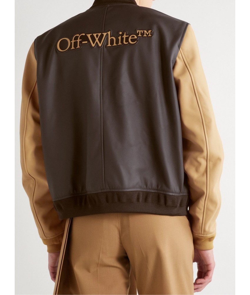 off white leather varsity jacket
