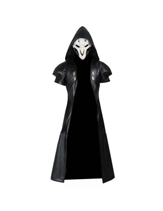 Overwatch Game Reaper Leather Long Jacket with Vest Halloween Costume