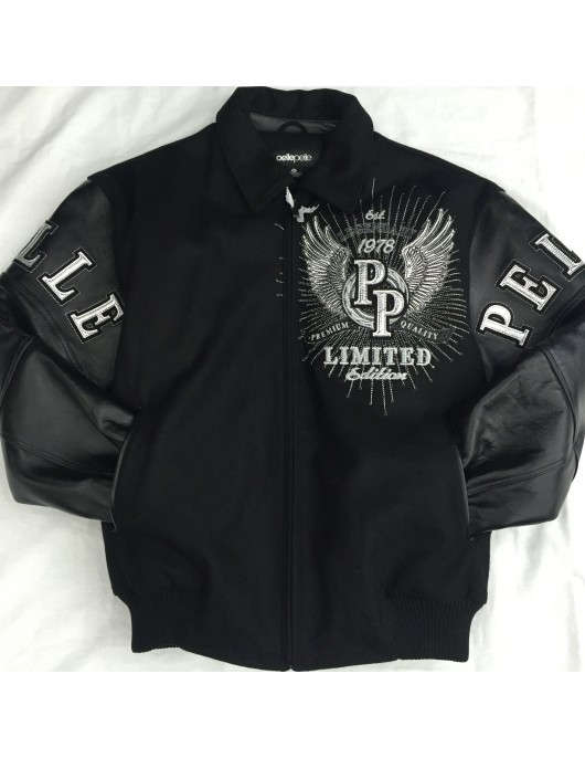 Pelle Pelle Black Wool & Leather Varsity Jacket