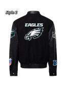 Philadelphia Eagles Black Wool and Leather Jacket