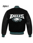 Philadelphia Eagles Black Wool and Leather Jacket