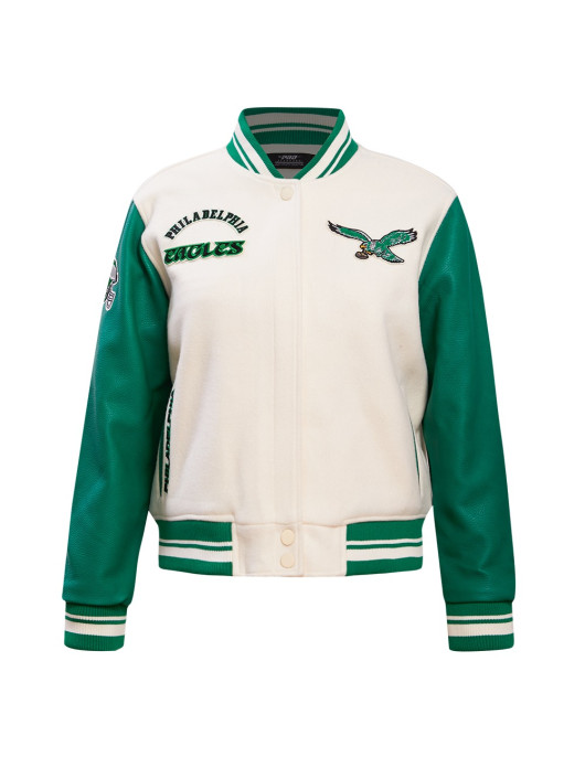 Philadelphia Eagles Retro Classic Cream And Green Varsity Jacket