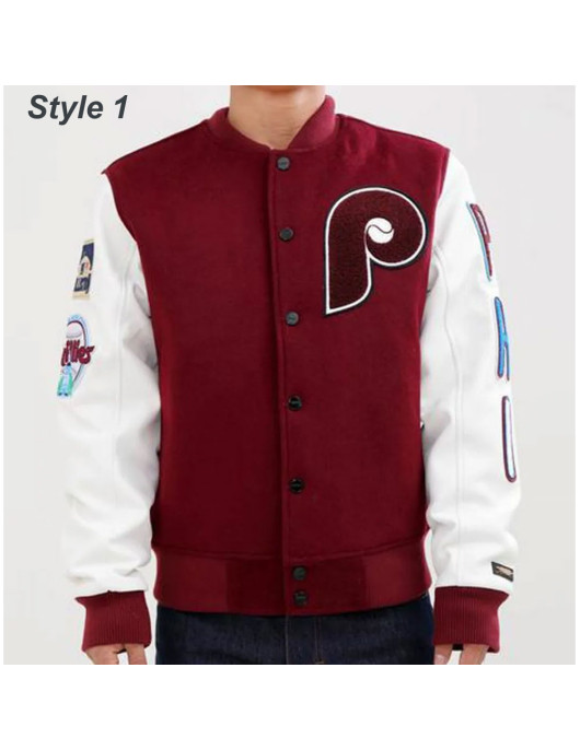 Philadelphia Phillies Letterman Burgundy and White Jacket