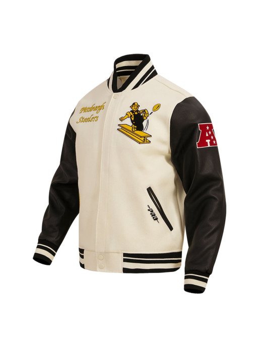 Pittsburgh Steelers Retro Classic Off White Wool Varsity Jacket