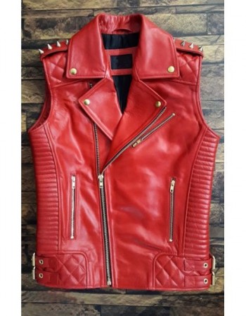Men's Red Leather Biker Vest