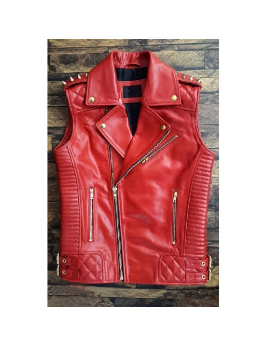 MEN'S RED LEATHER BIKER VEST