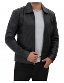 Reeves Black Vintage Shirt Collar Leather Jacket Mens