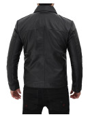 Fano Mens Army Green Snap Collar Leather Cafe Racer Jacket