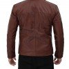 Reeves Brown Shirt Collar Front Zip Men Stylish Pebbled Leather Jacket