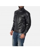 Rustic Black Leather Biker Jacket