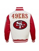 San Francisco 49ers Off White Wool And Red Leather Varsity Jacket