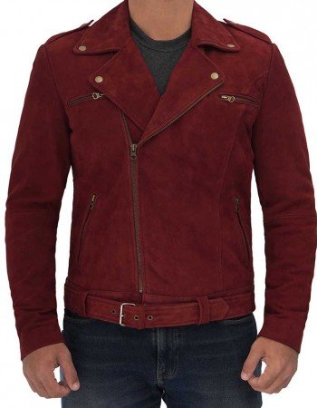Sean Maroon Suede Biker Jacket Men