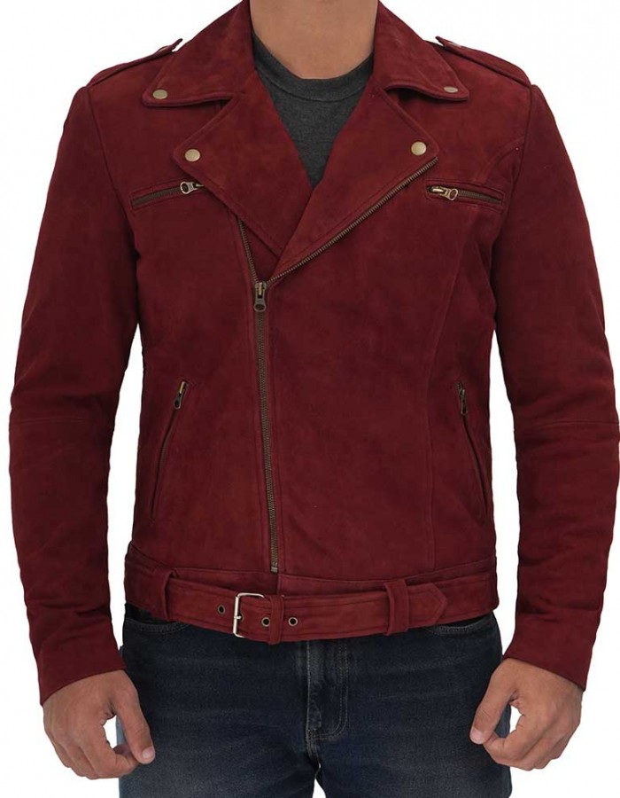 Sean Maroon Suede Biker Jacket Men Sean Maroon Suede Biker Jacket Men