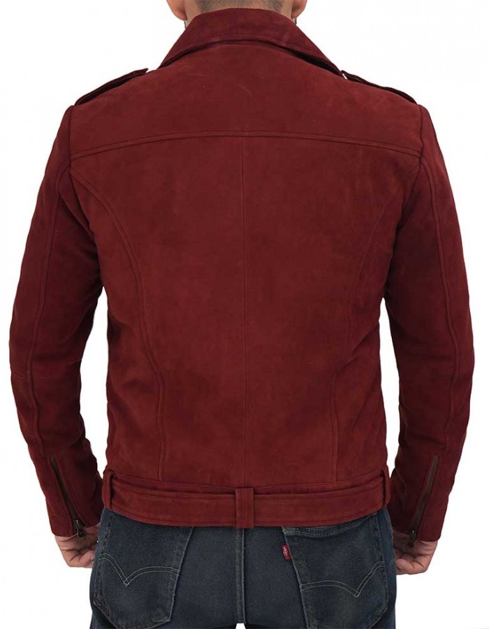Sean Maroon Suede Biker Jacket Men Sean Maroon Suede Biker Jacket Men