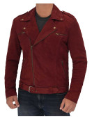 Sean Maroon Suede Biker Jacket Men