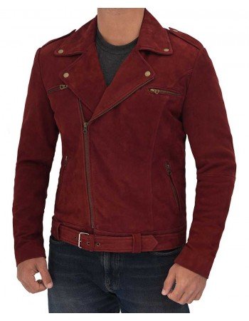 Sean Maroon Suede Biker Jacket Men