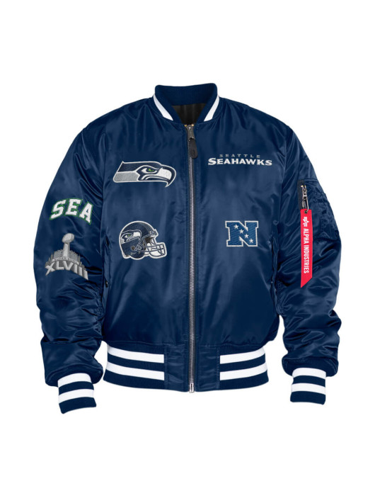 Seattle Seahawks x Alpha Industries Navy Reversible Bomber Jacket