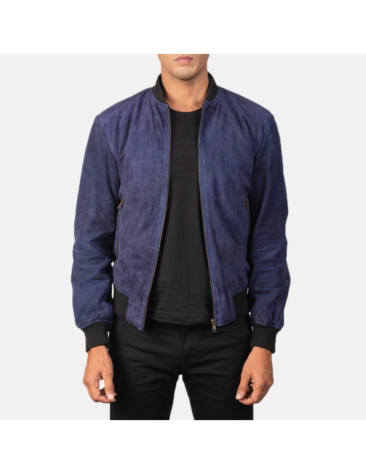 Shane Blue Suede Bomber Jacket