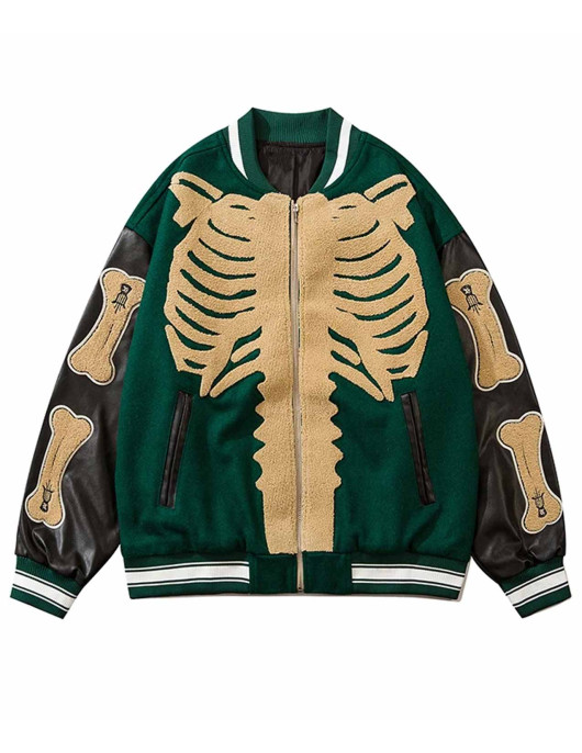 Skeleton Furry Bone Baseball Varsity Jacket