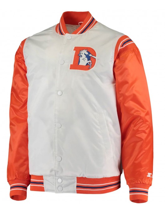 Starter Denver Broncos White and Orange Satin Jacket