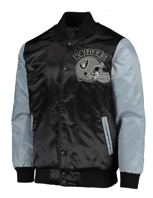 Starter Las Vegas Raiders Black and Grey Satin Jacket