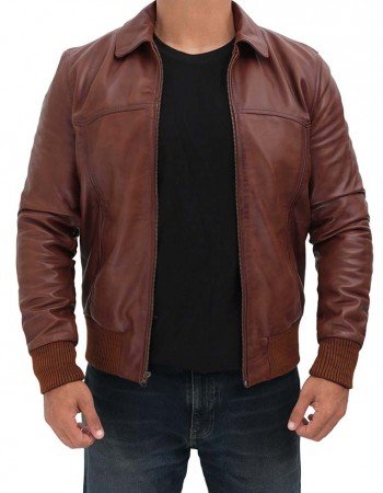 Steven Brown Leather Bomber Jacket Mens