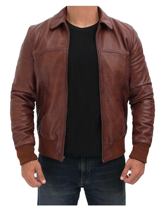 Steven Brown Leather Bomber Jacket Mens