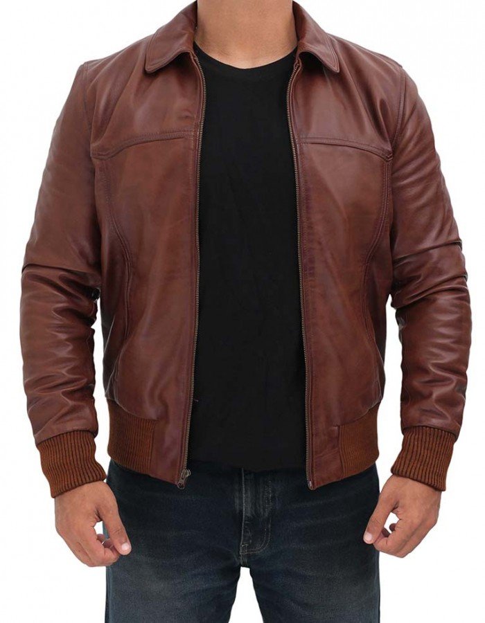 Steven Brown Leather Bomber Jacket Mens