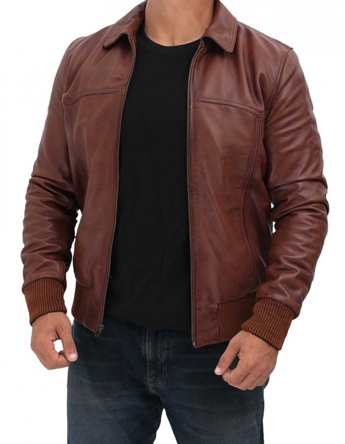 Steven Brown Leather Bomber Jacket Mens