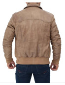 Steven Mens Beige Leather Bomber Jacket